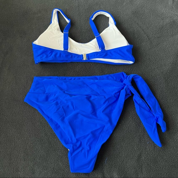 Electric blue side tie high waist bikini set - Picture 6 of 6
